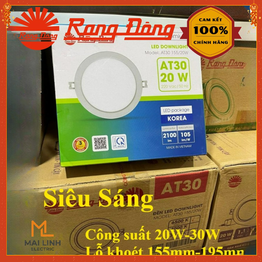 {Rạng Đông} Đèn Led Downlight âm trần siêu sáng 20W 30W - Lỗ khoét 155mm 195mm - Model AT30
