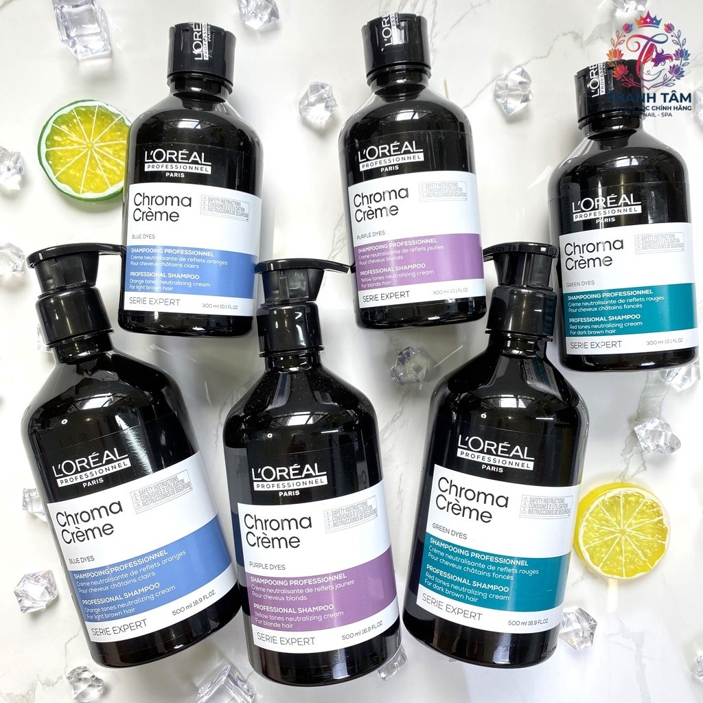 Dầu Gội Tím Khử Vàng, Xanh Dương Khử Cam, Xanh Lá Khử Đỏ Cực Mạnh Loreal Professionnel Chroma Crème 