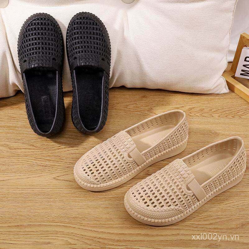 Giày Sandal Đế Dày Lưới Trắng Nữ Y Tá Giày Đế Mềm Mẹ Giày Công Sở Đế Bằng Lỗ Đi Biển TAHO