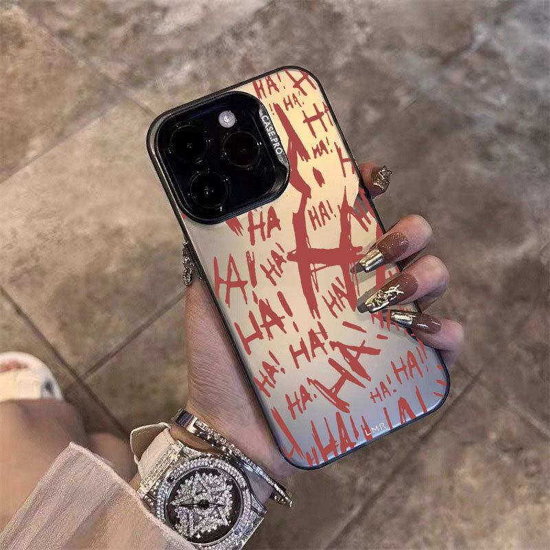 For iPhone 17 16 15 14 13 12 11 Pro Max Unique silver mirror phone case with ‘HA HA’ graffiti design