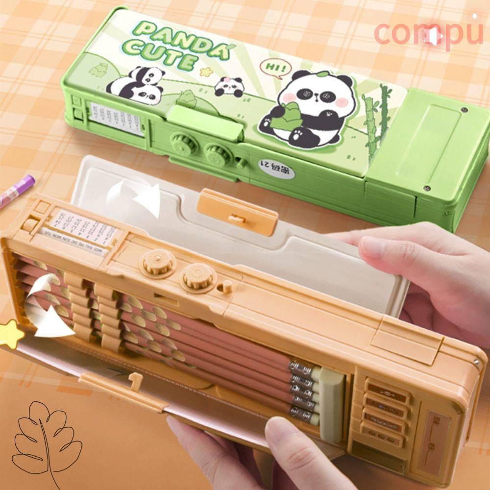 Hộp Bút COMPU, Capybara / Panda / Space Dual Mật Khẩu Khóa Bút Chì, Túi Đựng Bút Hai Lớp Dung Tích L