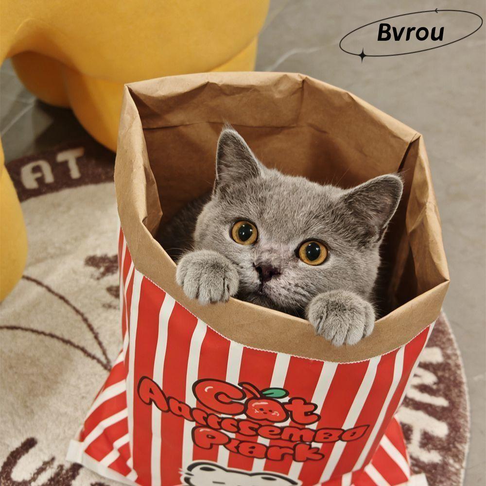 Đường hầm giấy Kraft BVROU, Hide-and-seek Chew Kraft Paper Cat Toy, Túi giấy Kraft hình mèo và chó g