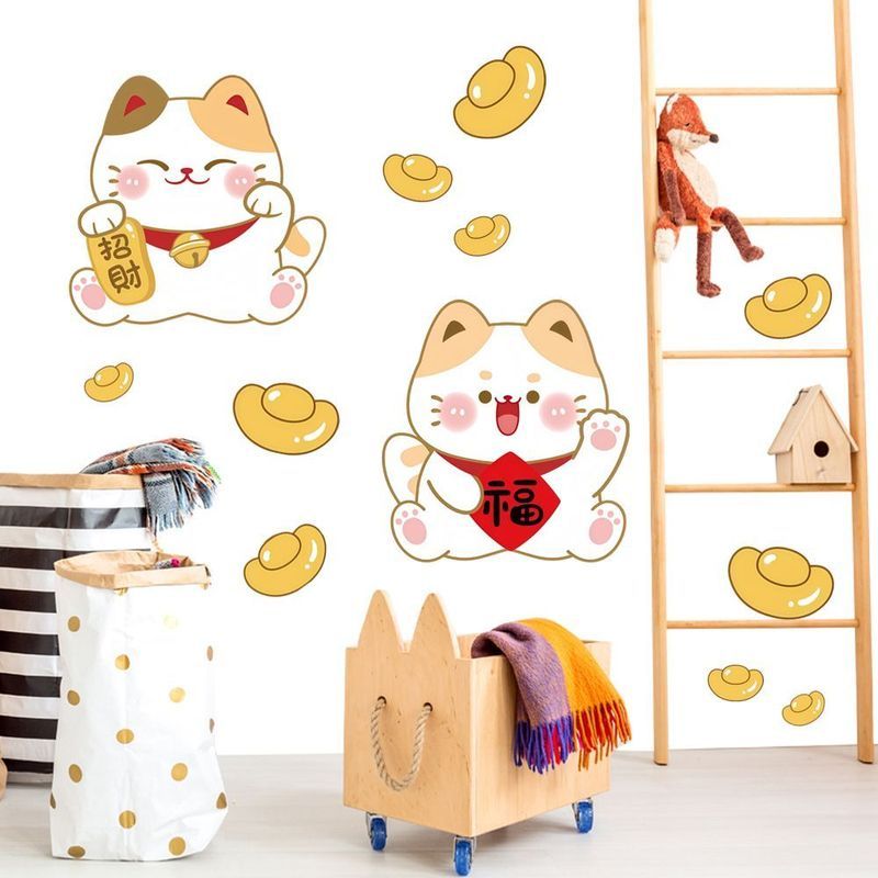 Mall store fortune cat flat wall sticker, wall decoration, hole-covering magic tool, self-adhesive f