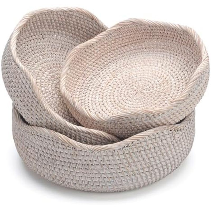 YANGQIHOME Rattan Bread Basket, Round Fruit Baskets, Wicker Storage Bowls, Natural Woven Serving Bas
