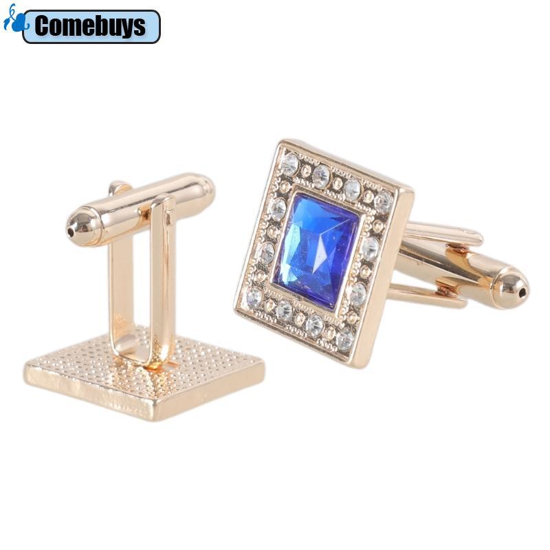 Com * Vàng + Xanh Pha Lê Vuông Nam Khuy Sét Cuff Liên Kết Nam Khuy Sét Cưới