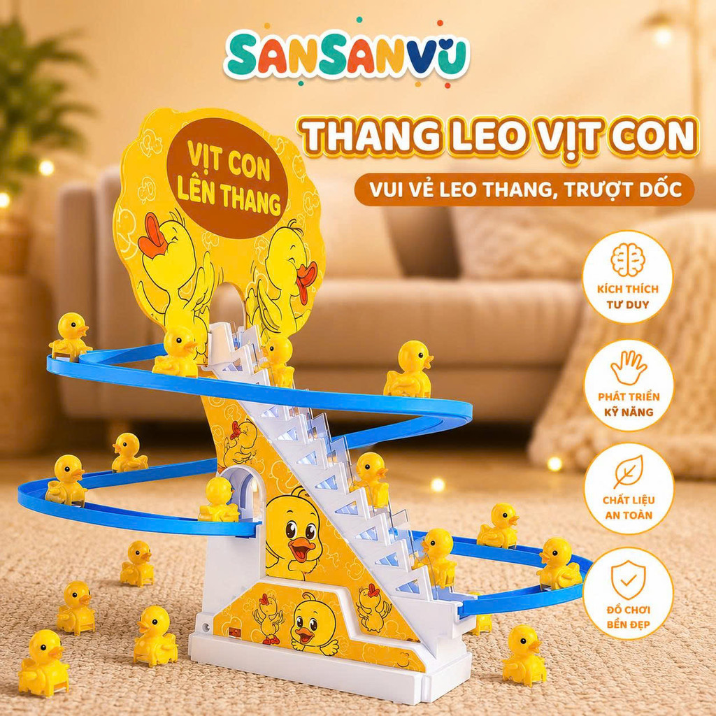 Đồ chơi cầu trượt Vịt vàng leo cầu thang với âm thanh vui nhộn + Đèn nháy đẹp…