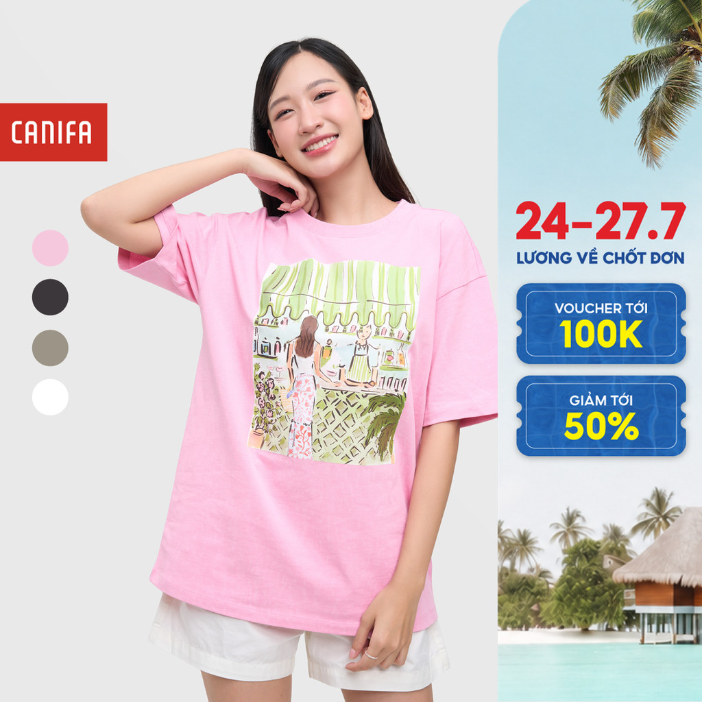 Áo phông nữ CANIFA cổ tròn cộc tay có hình in 6TS25S007