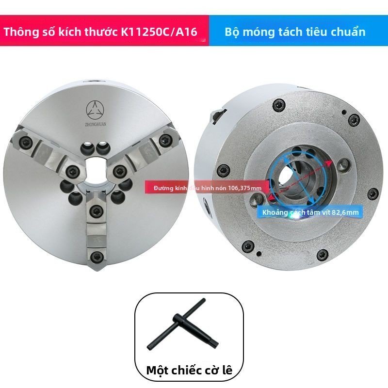 Mâm cặp 3 chấu côn ngắn Hohhot Zhonghuan chuyên dụng máy tiện CNC A type K11 250