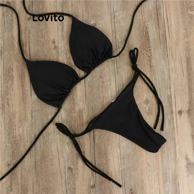 (Kỳ nghỉ) Lovito Bộ Bikini quyến rũ Bộ Bikini ren trơn dành cho nữ LNE48392