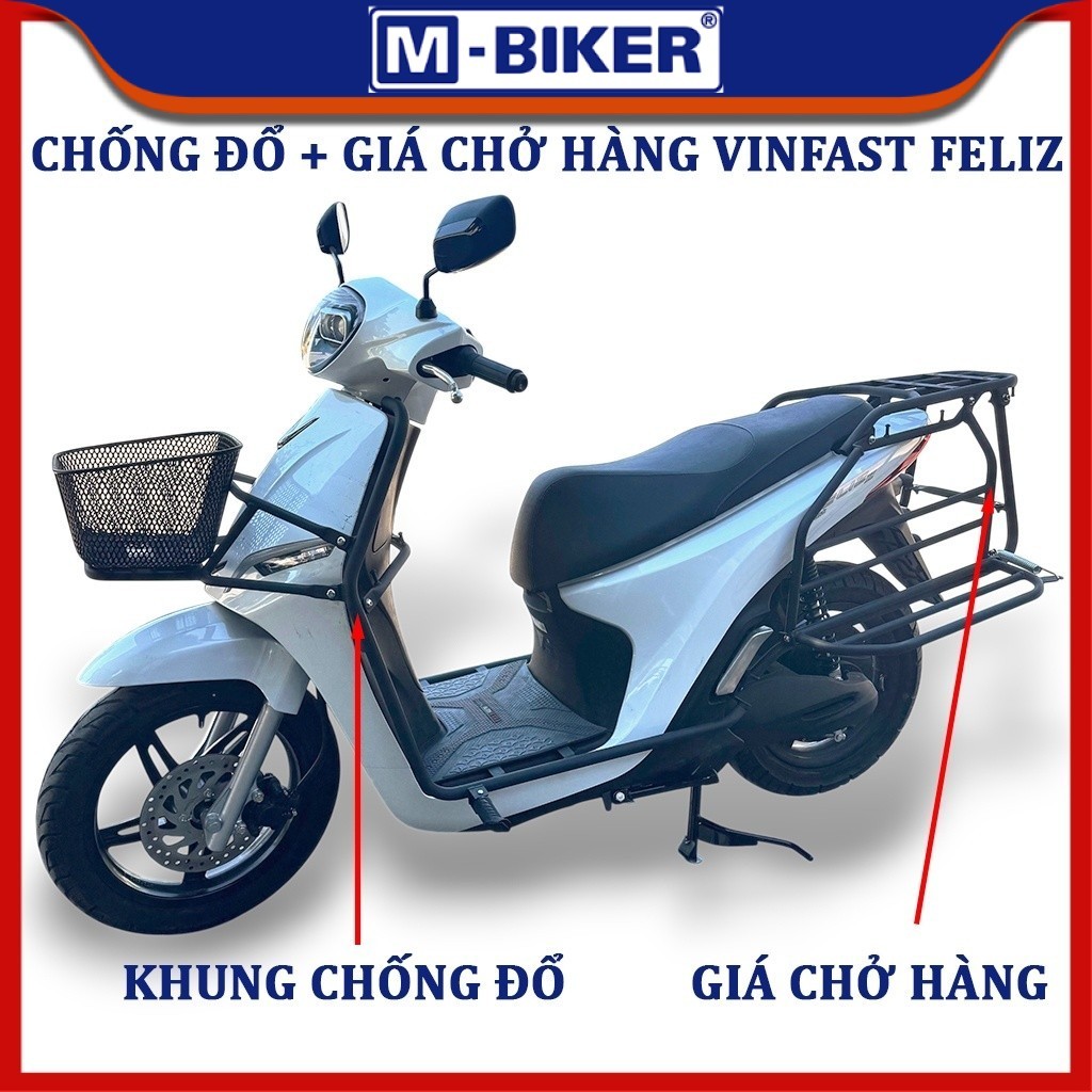 Chống đổ Vinfast Feliz, Giá chở hàng Vinfast Feliz, Bộ baga vận tải kèm giỏ trước cho Vinfast Feliz