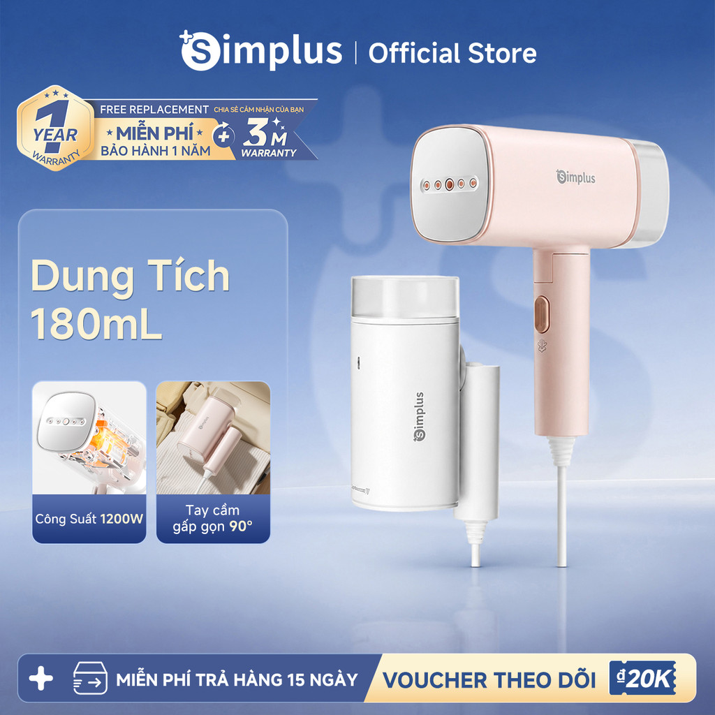 Simplus Bàn ủi hơi nước cầm tay gấp gọn tiện lợi Tay cầm gấp gọn 90° 1200W Bình chứa nước 180ml GTJH