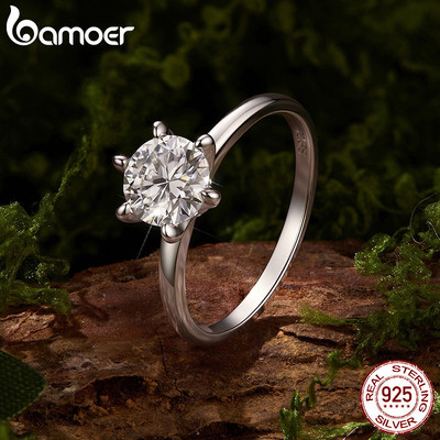 Bamoer Bạc 925 1CT Moissanite Nhẫn Trang Sức Thời Trang Quà Tặng Cho Nữ MSR115-l