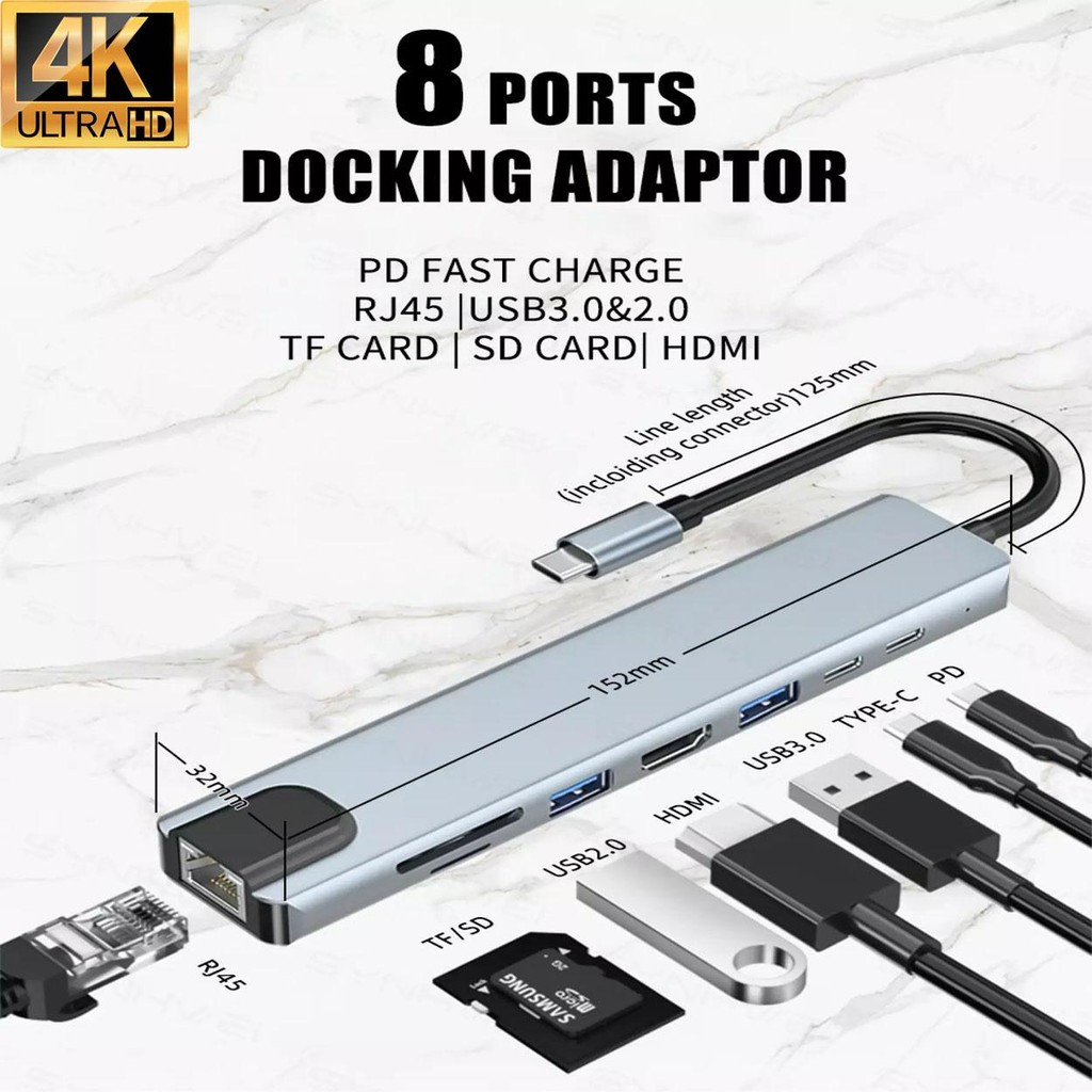 USB C HUB 8 Trong 1 Loại C Sang Nhiều USB 3.0 USB 2.0 HUB HDMI Tương Thích 4K PD Và SD / TF Đầu Đọc 