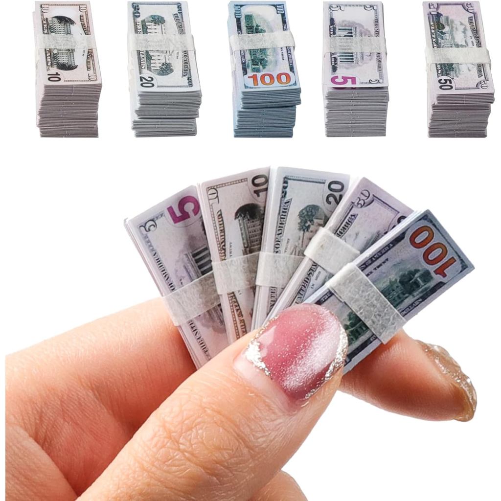 500 Chiếc Cảnh Thu Nhỏ Đô La 1: 12 Đô La Mini Giả Hóa Đơn 5 10 20 50 100 Đô La Hóa Đơn Chống Đỡ Tiền