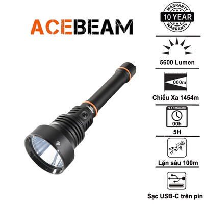 Đèn pin lặn ACEBEAM D30 – Sáng 5600 Lumens, chiếu xa 1454m, lặn sâu tối đa 100m