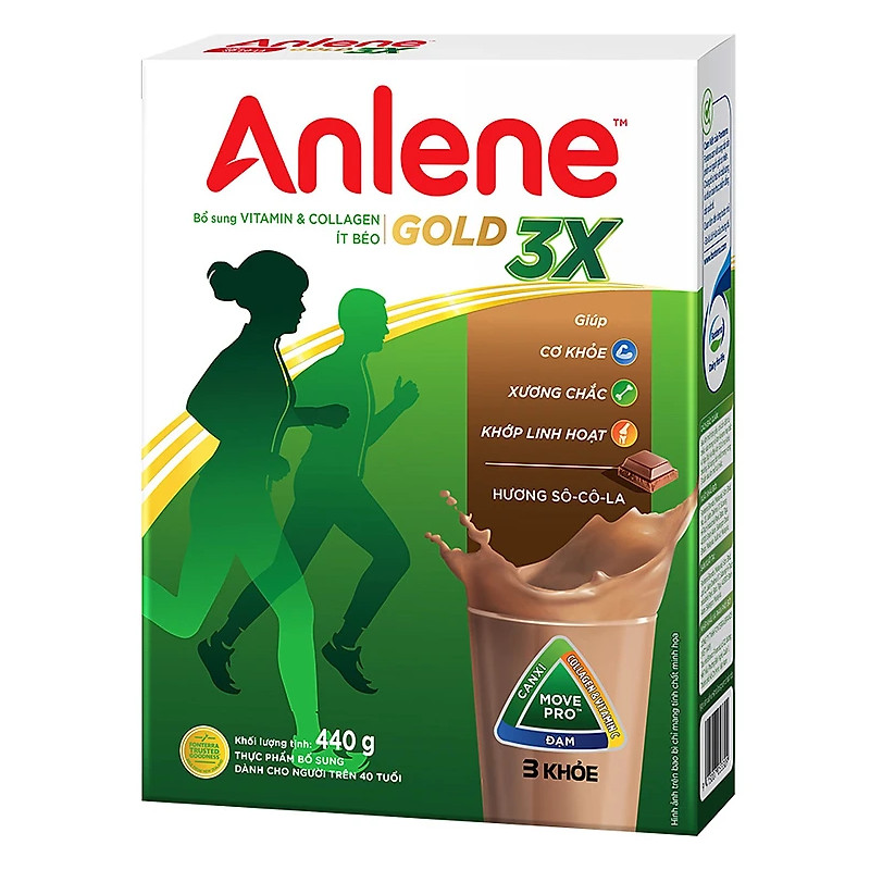 Sữa bột Anlene Gold 3X hương socola hộp giấy 440g - 42266
