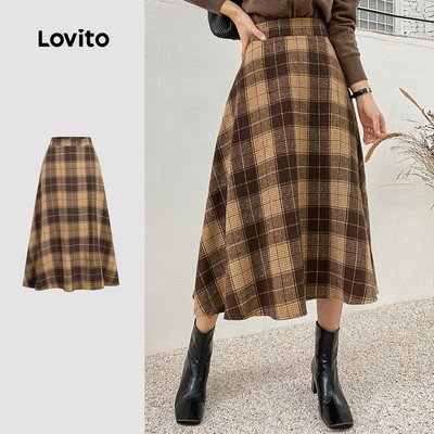 (New Arrival) Lovito Váy Nữ Thanh Lịch Khóa Kéo Mùa Thu Đông Màu Nâu LBL36159