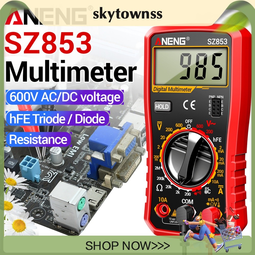 Đồng hồ vạn năng kỹ thuật số cầm tay 1999 Đếm điện áp AC DC Điện trở dòng HFE Transistor Diode Buzze