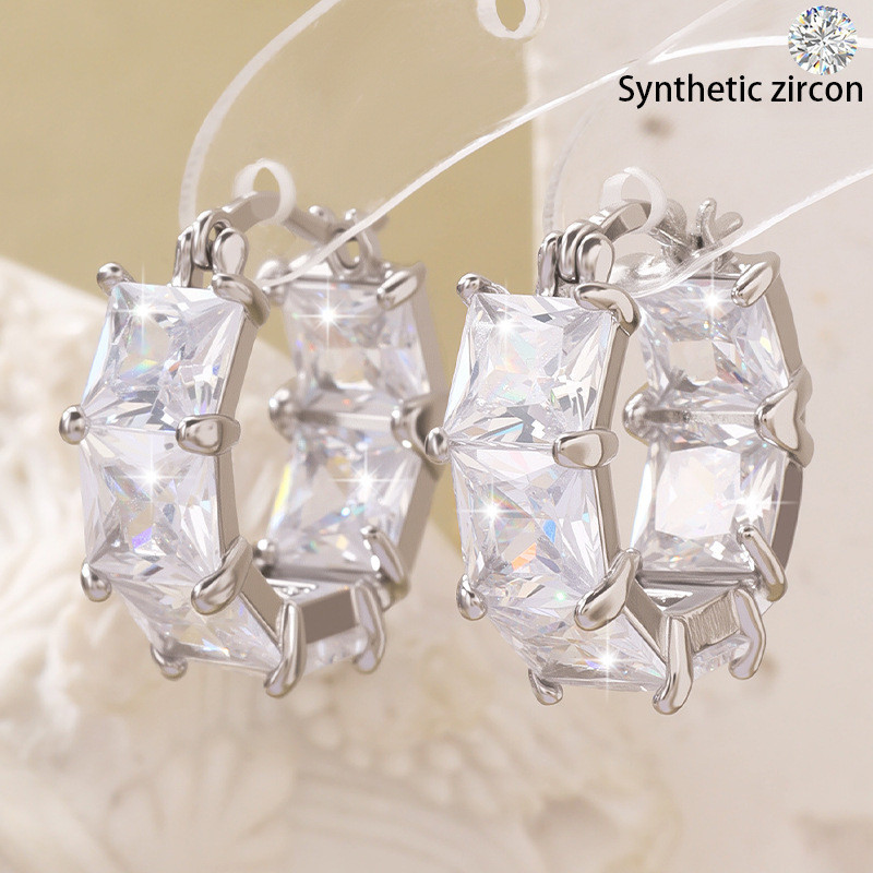 Bông tai vuông Micro-Set Zircon Phụ kiện tiệc hẹn hò hàng ngày dành cho nữ