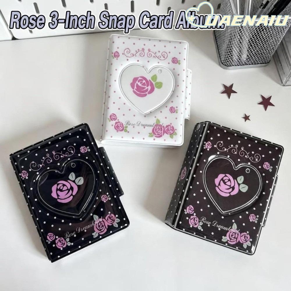 UAENAIU Album Ảnh 3 Inch, Photocard Binder Heart Hollow Photocard Holder, Vintage Hoa Hồng In Nút Ch