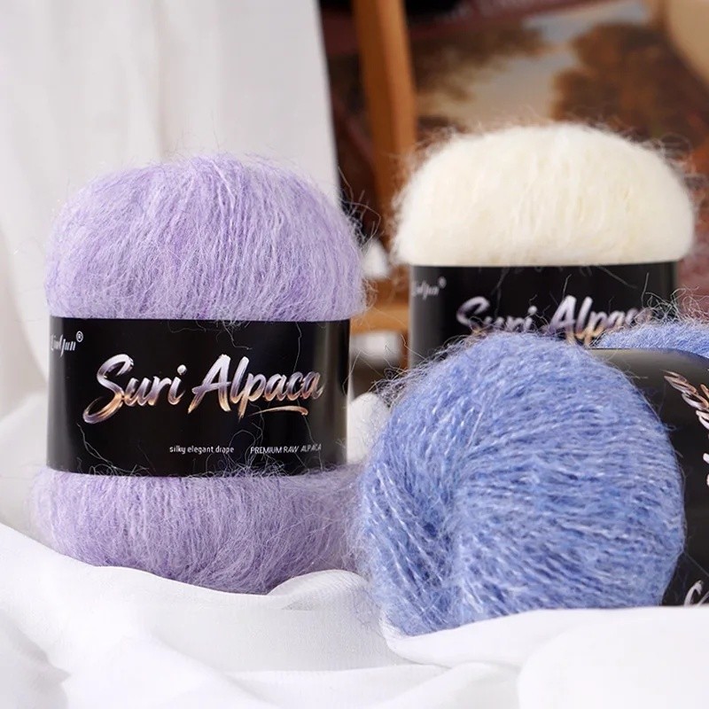 25g Tóc Dài Mohair Handmade DIY Top Khăn Choàng Tóc Dài Mohair Nhiều Màu Nhuộm Alpaca Mohair Sợi