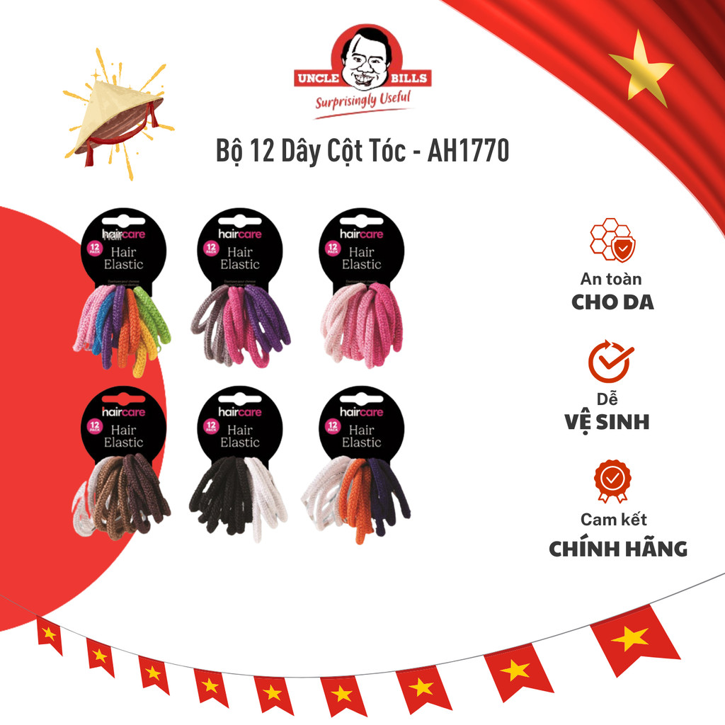 Bộ 12 Dây Cột Tóc UNCLE BILLS Bền Bỉ, Tiện Lợi Cho Mái Tóc Gọn Gàng 9.5x 0.9 - AH1770