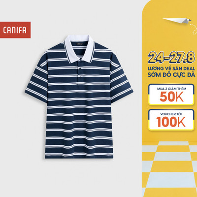 Áo polo nam cotton kẻ ngang CANIFA  dáng boxy dễ mặc 8TP26S014