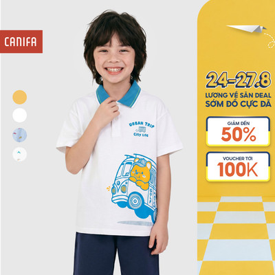 Áo polo bé trai CANIFA chất cotton 100% mềm mại cổ bẻ phối màu in họa tiết 2TP26S005