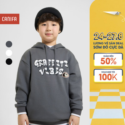Áo nỉ bé trai CANIFA hoodie có mũ dài tay in hình 2TW25C008