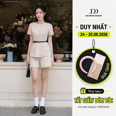 Set Áo cổ tròn 2 túi ốp trần chỉ 2T13.2504K, Quần sooc dáng ngắn bổ thân 3S08.2504K, set đồ công sở hè nữ thanh lịch JM