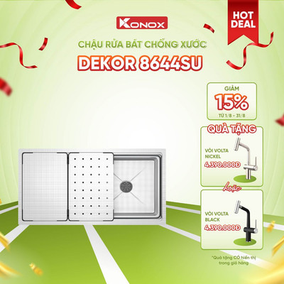 [TẶNG VÒI] Chậu rửa bát inox 1 hố chống xước Konox Dekor 8644SU - Bảo hành 10 năm