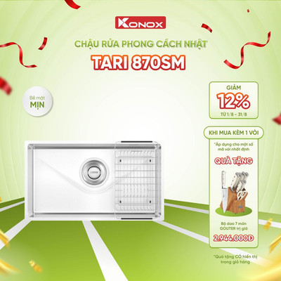 Chậu rửa bát inox 1 hố Konox TARI 870SM phong cách Nhật bề mặt MỊN - Bảo hành 10 năm