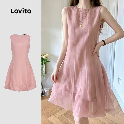 Lovito thanh lịch Đầm nữ hai lớp màu hồng nhẹ nhàng mùa xuân hè L171ED1032
