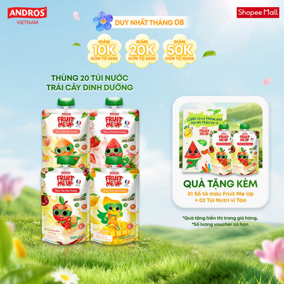 Combo 20 Túi Nước Trái Cây Dinh Dưỡng - Làm Từ Nước Ép Thật - ANDROS FRUIT ME UP - 150ml x 20