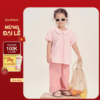 Quần Dài Bé Gái GUMAC Form Suông Bo Chun Phối Ren Kaki Mềm Dễ Thương QKG04036
