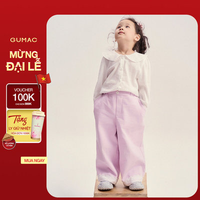 Quần Dài Bé Gái GUMAC Form Ống Rộng Lưng Thun Nút Kiểu Vải Kaki Năng Động QKG04075