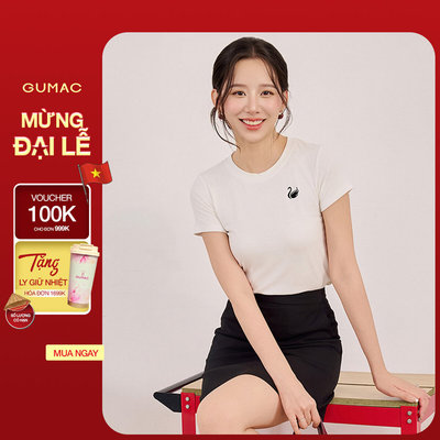 Áo thun nữ GUMAC kiểu form slim ôm nhẹ thêu hình con chim thiên nga phía trước  ATF08007