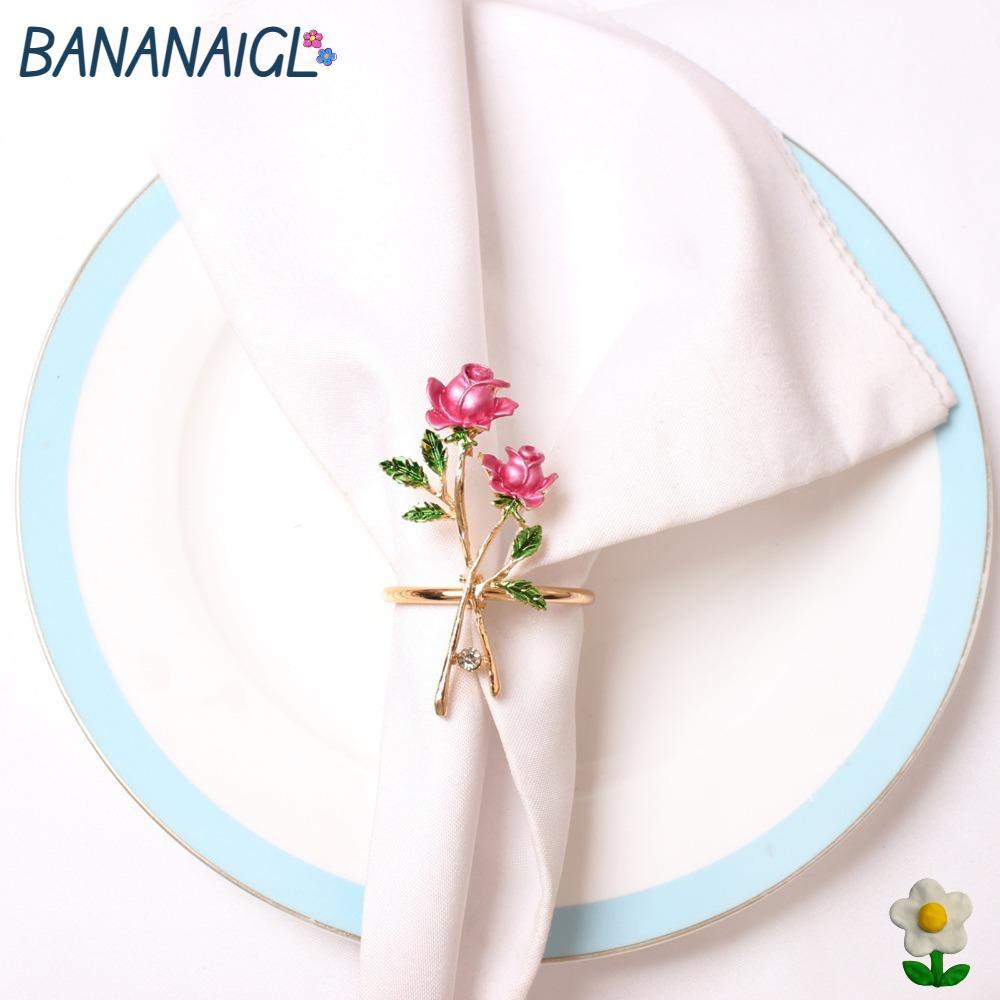 BANANA1GL 6 chiếc Nhẫn giữ khăn ăn kim loại, thiết kế hoa văn rỗng màu hồng, sang trọng 2.56x1.77in,