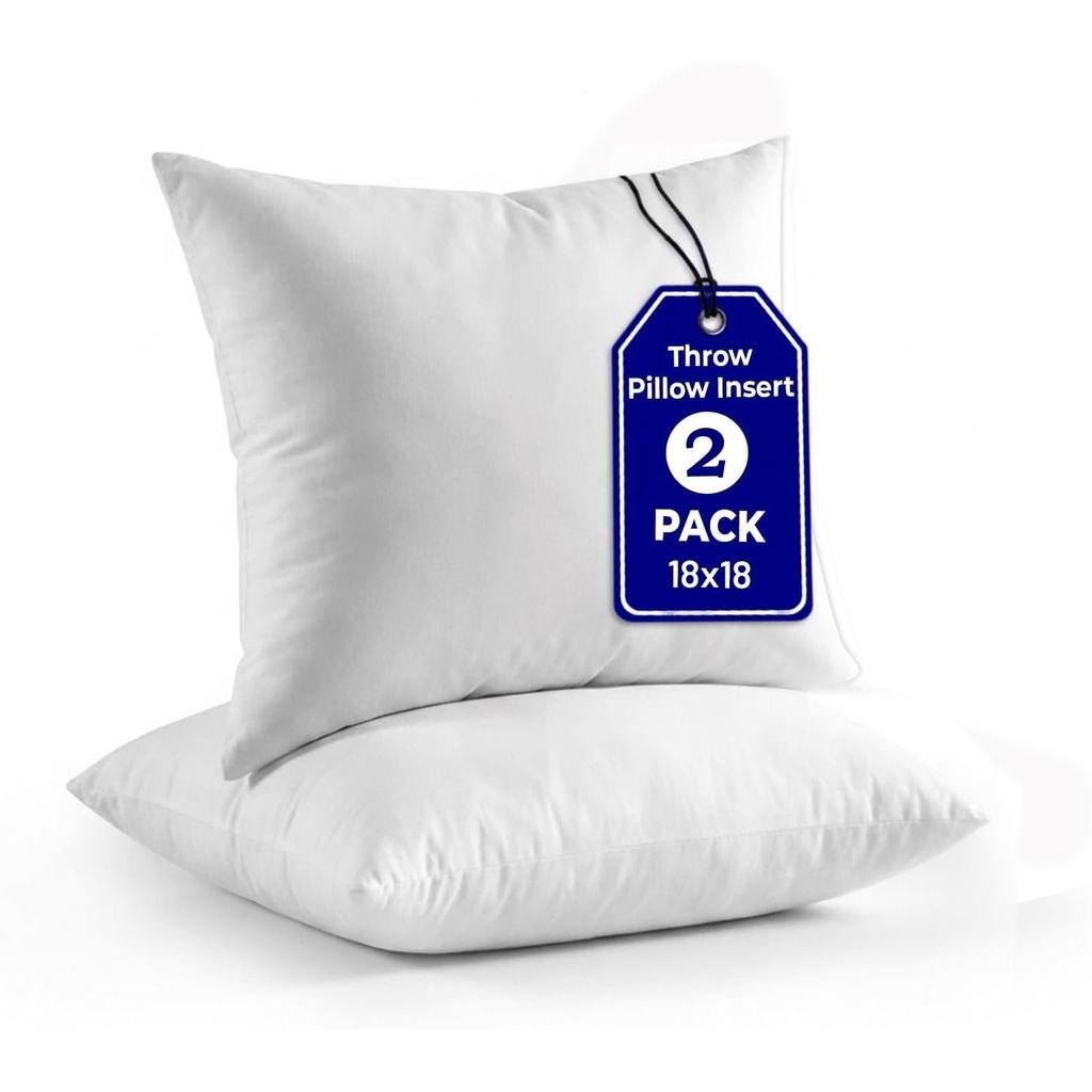 QUBA LINEN 18 x 18 Throw Pillow Insert - Pack of 2 White, Down Alternative Pillow Inserts for Decora
