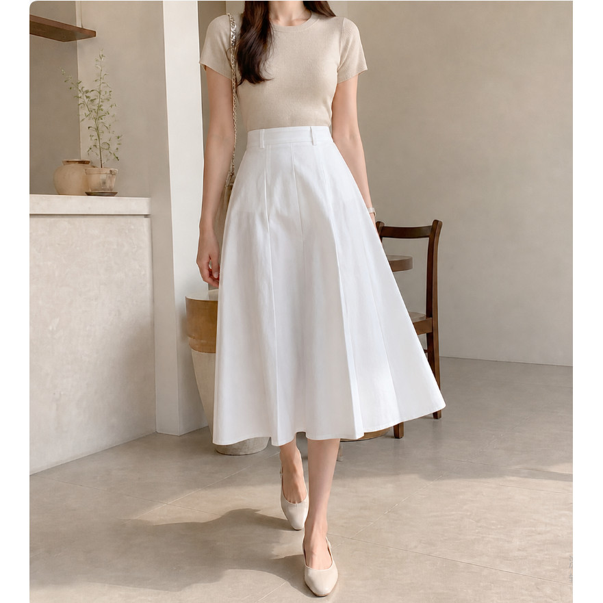[SẴN SIZE L]  Chân Váy Midi Trắng Nữ Dáng Chữ A Cạp Cao, chân váy dài cho nữ nhẹ nhàng đơn giản dễ phối đồ, 