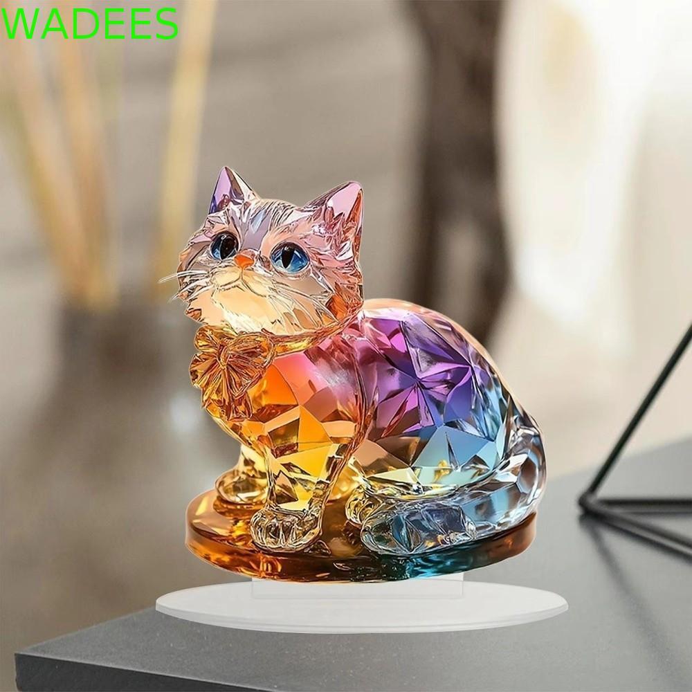 WADEES Điêu khắc mèo 2D, Đồ trang trí mèo 2D thủ công, Thời trang Acrylic thu nhỏ đầy màu sắc 2D Mèo