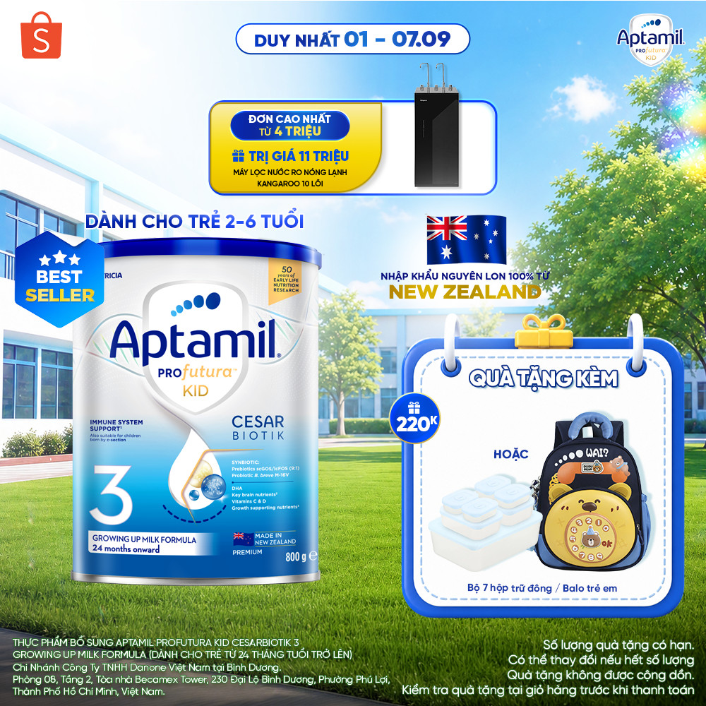 [MUA LÀ CÓ QUÀ] Sữa bột Aptamil Profutura Kid New Zealand số 3 (800g) cho bé từ 24 tháng tuổi