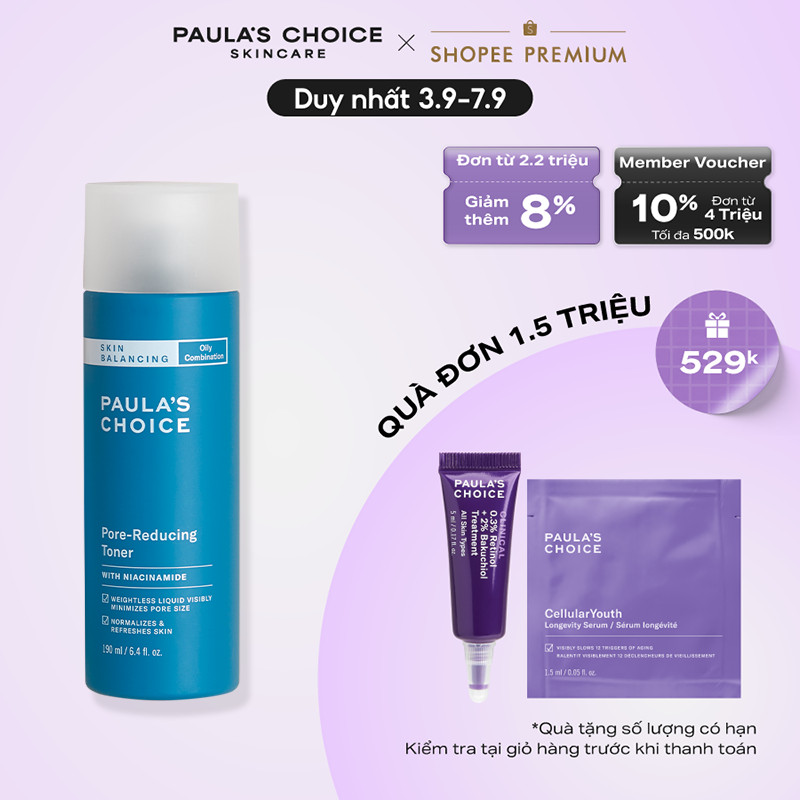 Nước cân bằng độ ẩm và thu nhỏ lỗ chân lông Paula's Choice Skin Balancing Pore-Reducing Toner 190ml 1350