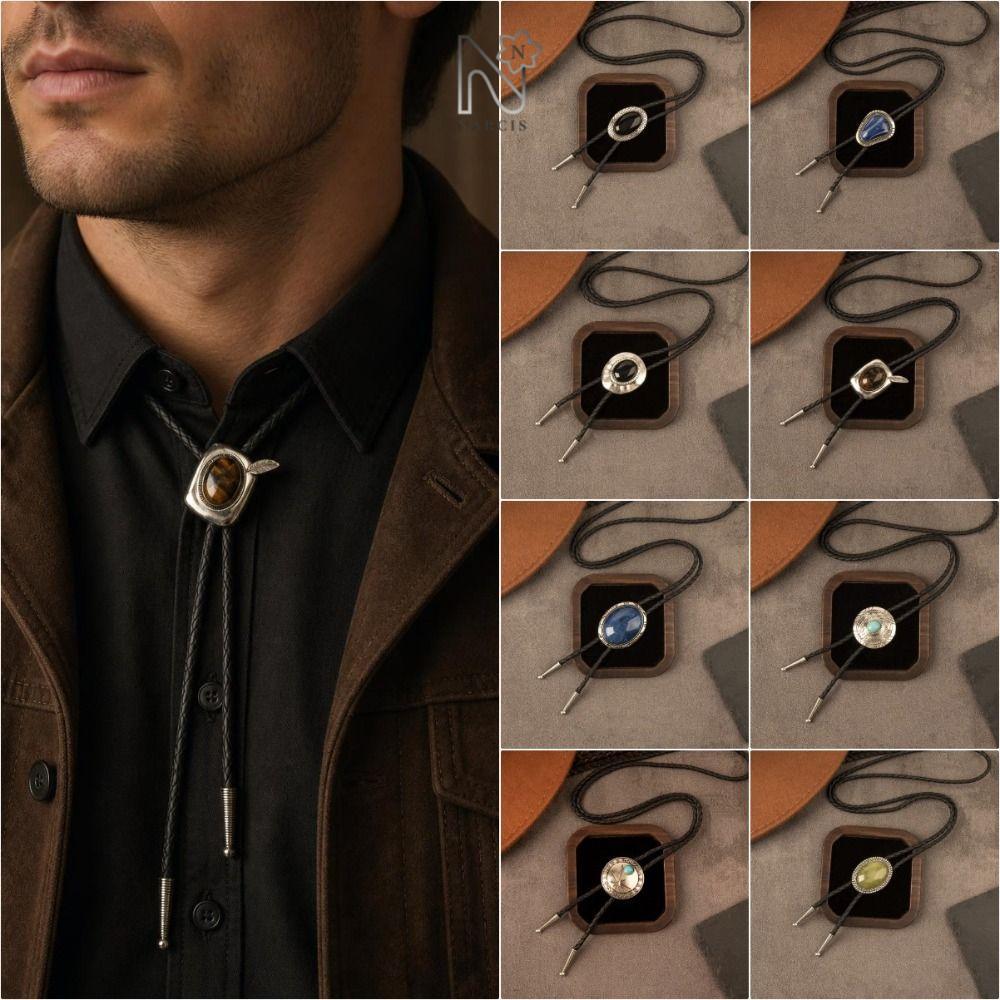 NARCIS Bolo Tie Set, Mặt dây chuyền đá Đĩa tròn phương Tây Bolo Tie, Phong cách cá tính cổ điển Bolo