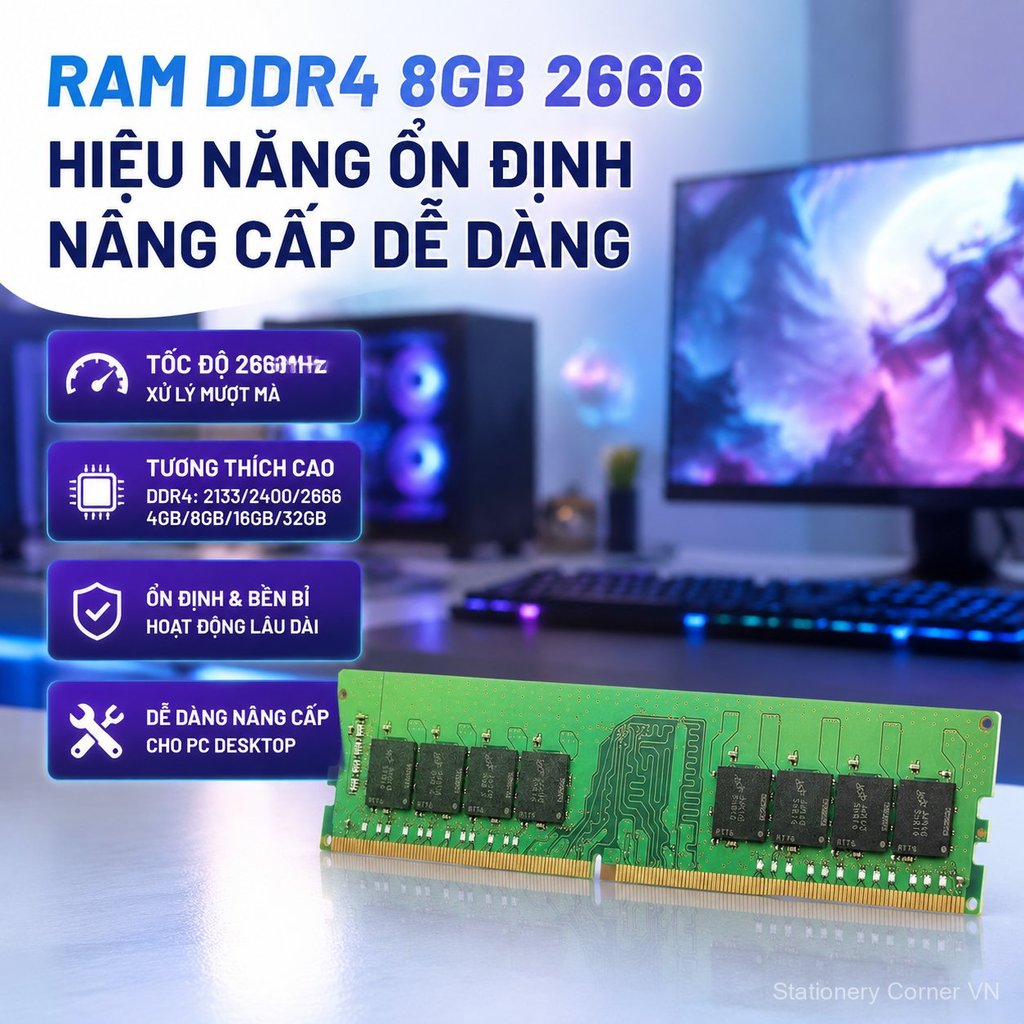 RAM desktop DDR4 8G 2666 chip Micron tương thích 4G 2133 16G 32G 2400, bền đẹp bán chạy