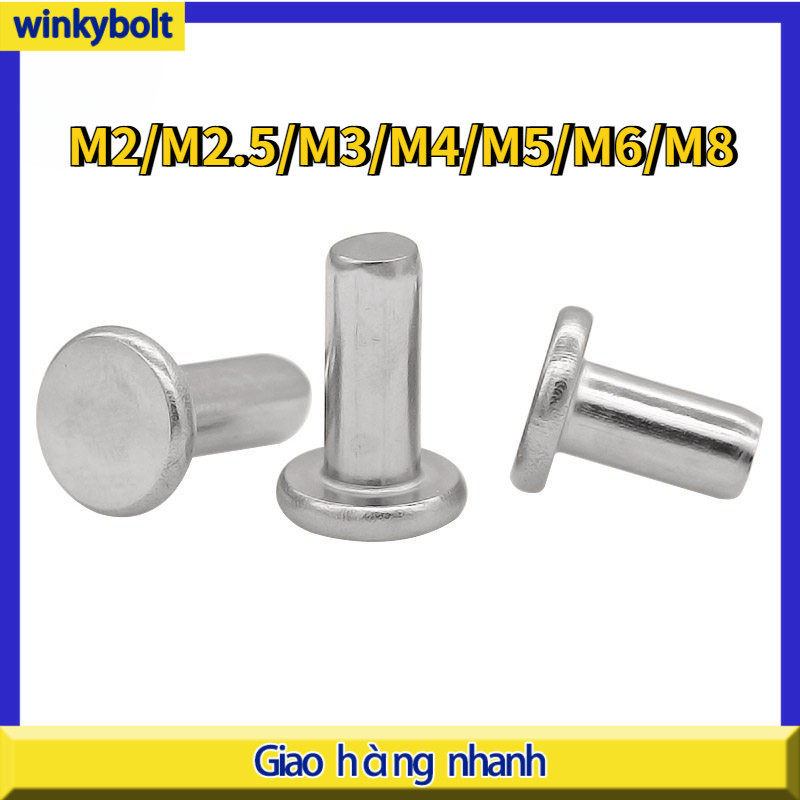 Đinh tán rắn đầu tròn inox 304 / Đinh tán đầu nấm inox 304 / Đinh tán bán nguyệt rắn inox 304/M2 / M