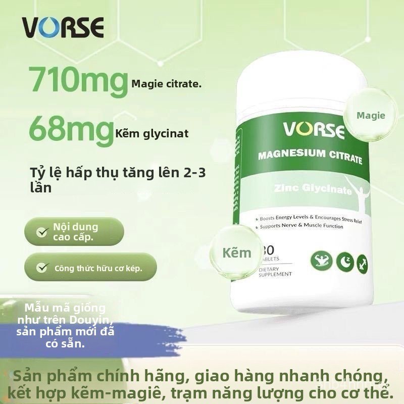 Viên kẽm magie VORSE kẽm glycine magie citrate cao hàm lượng, 30 viên