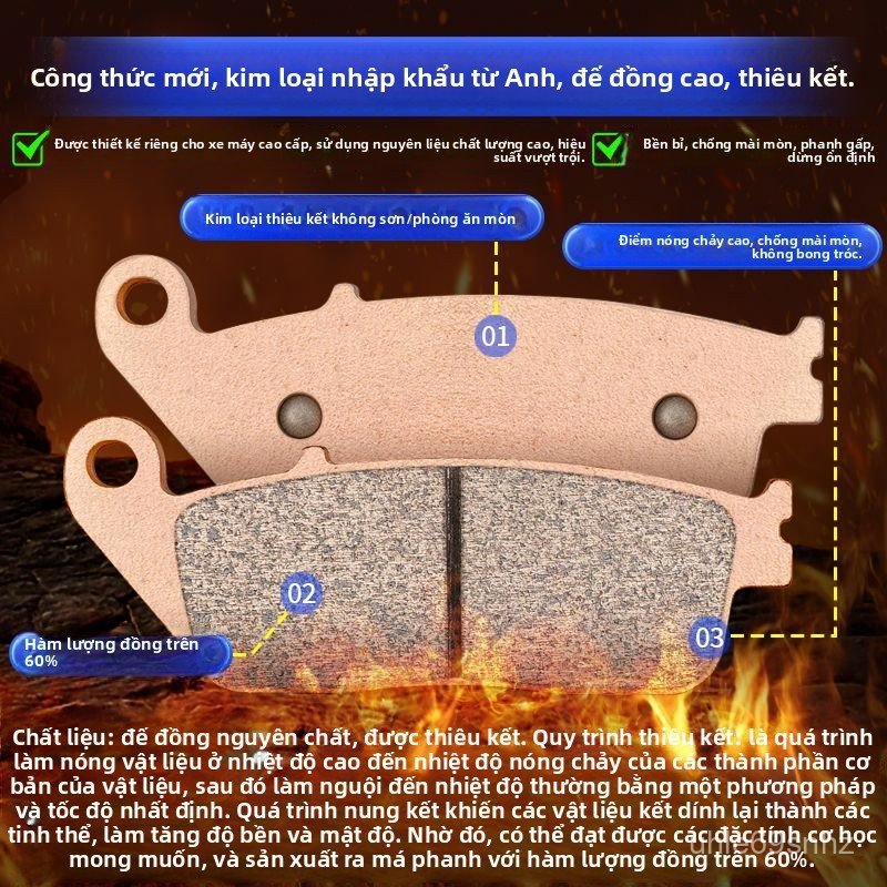 Má phanh đồng cho xe máy Qijiang 150M 350D GK350 ZT250/310X/T/R/V/M/VX/S, chống trượt, bền bỉ, giao 