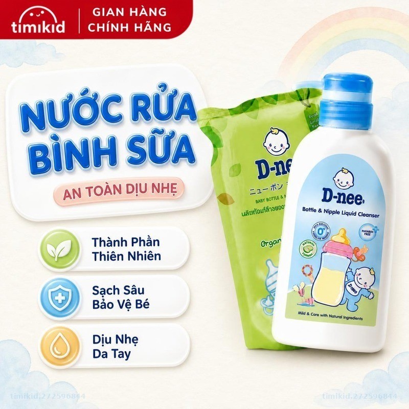 Nước rửa bình sữa dnee - khử khuẩn 99.9%, không chất độc hại - tem phụ đầy đủ