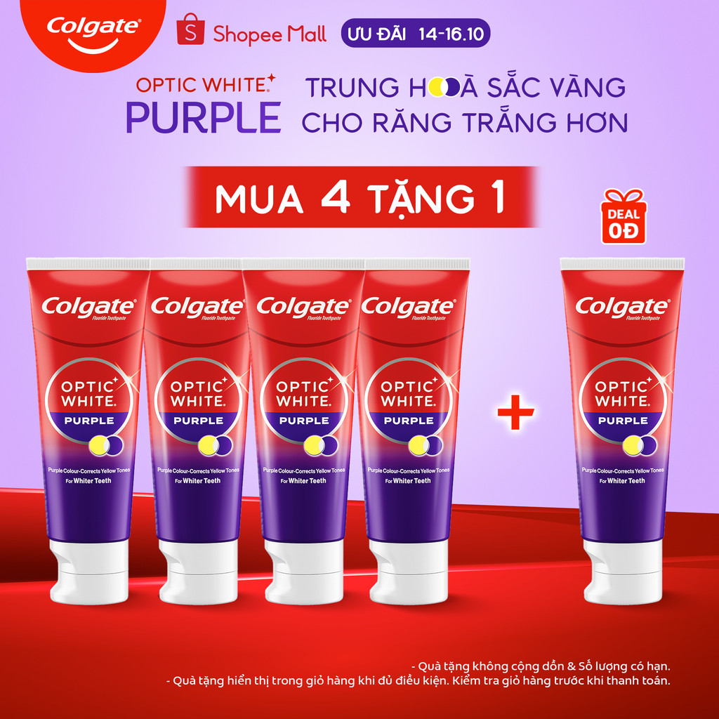 Bộ 4 Kem Đánh Răng Colgate trắng răng Optic White Purple 100g công nghệ sắc…